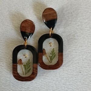 Handcrafted Black and Brown Botanical Drop Earrings